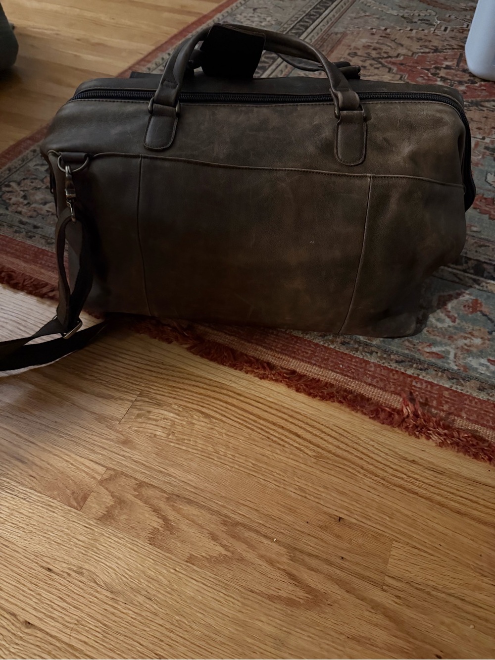 L.L. Bean Brown Leather Travel Duffel Bag with Yellow Interior - Picture 7 of 15